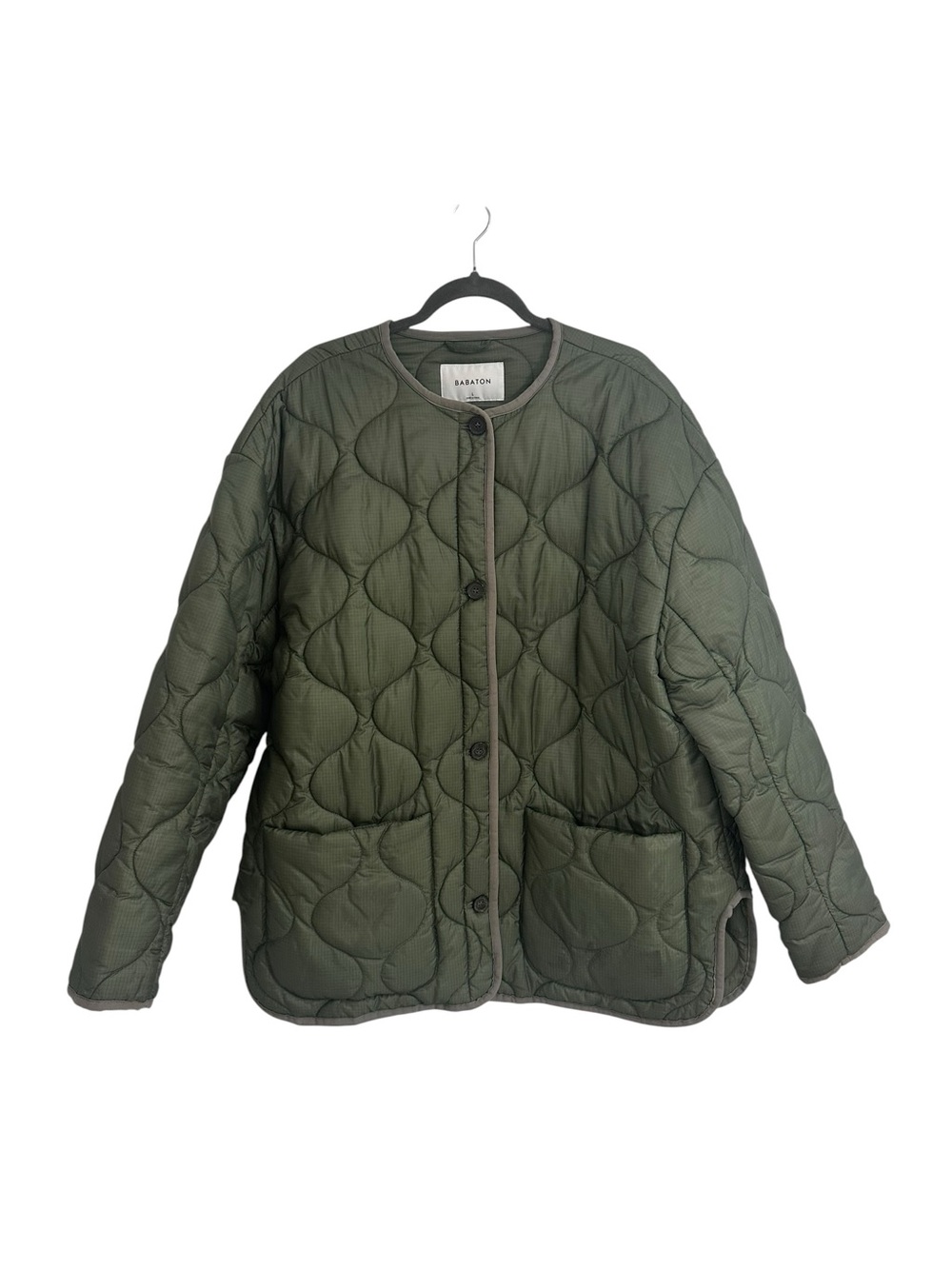 Babaton Quilted Olive Green Round-Neck Button Jacket